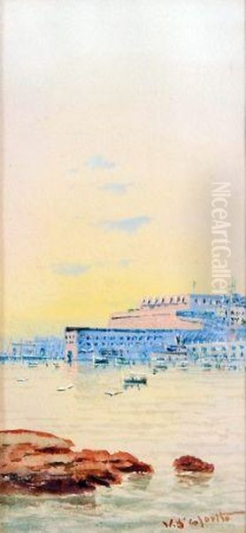 Valetta Harbour Oil Painting by Vincenzo D Esposito