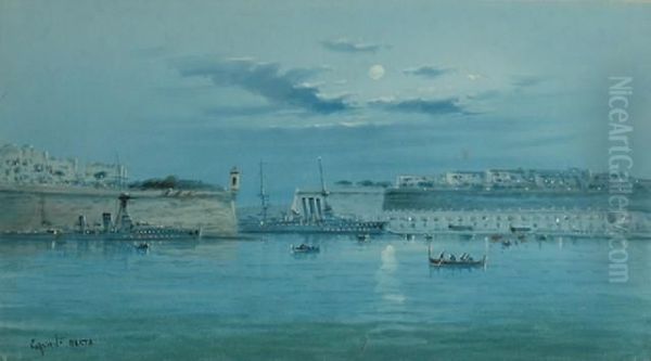 Port Scene, Malta Oil Painting by Vincenzo D Esposito