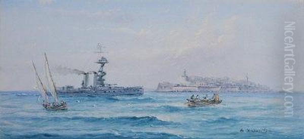 War Ship Passing Valletta. by Vincenzo D Esposito