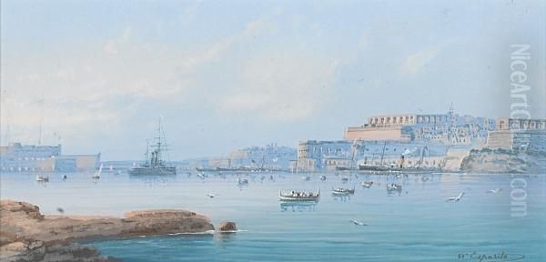 Harbour Scenes, Valletta, Malta Oil Painting by Vincenzo D Esposito