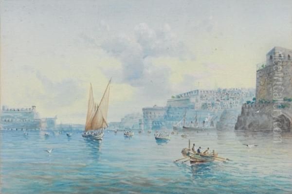 A Pair Of Views Of The Grand Harbour, Malta Oil Painting by Vincenzo D Esposito