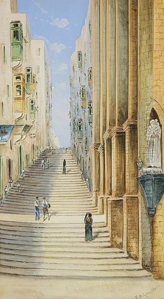 Street Scene In Valletta Oil Painting by Vincenzo D Esposito