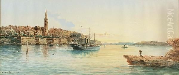 A Vessel Entering Marsamaxett Harbour, Valetta, Malta Oil Painting by Vincenzo D Esposito