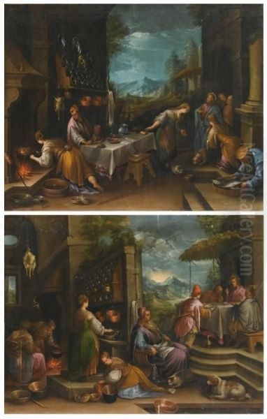 Christ In The House Of Mary And Martha Oil Painting by Jacopo Bassano (Jacopo da Ponte)