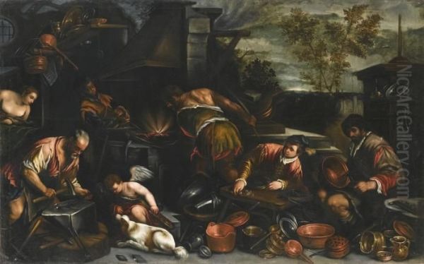 Vulcan's Forge Oil Painting by Jacopo Bassano (Jacopo da Ponte)