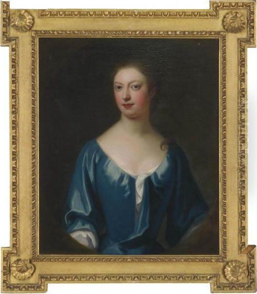 Portrait Of A Lady, Half-length, In A Blue Dress Oil Painting by Michael Dahl