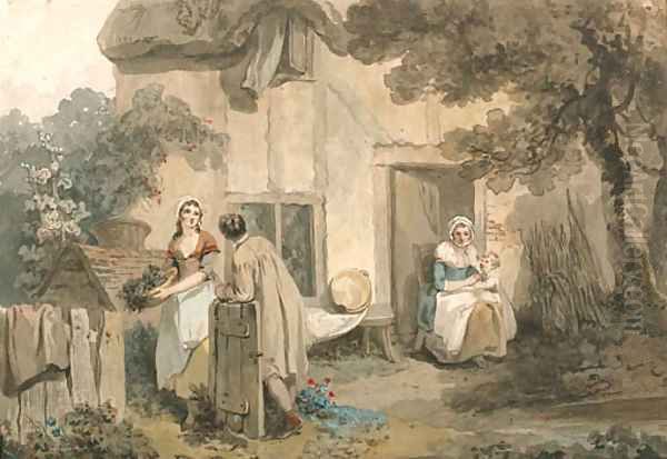 Figures outside a cottage Oil Painting by Francis Wheatley