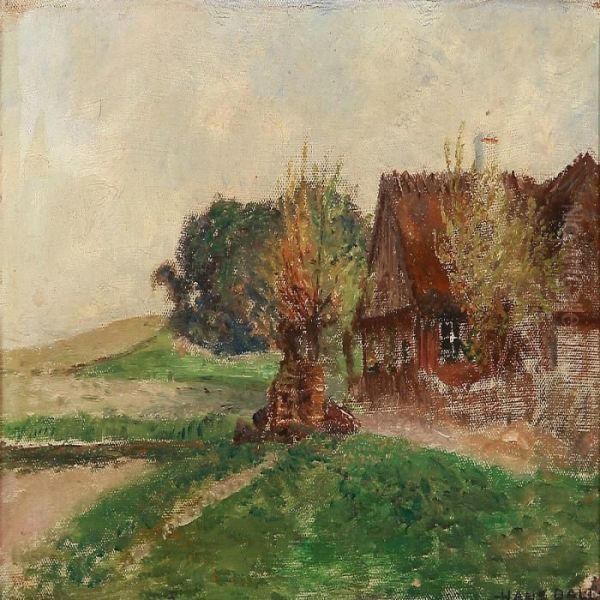 Landscape With A Thatched Farmhouse Oil Painting by Hans Mathias Dall