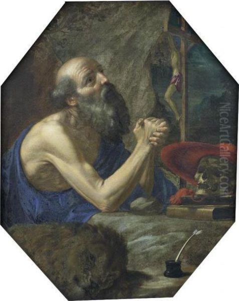 Saint Jerome In The Wilderness Oil Painting by Cesare Dandini