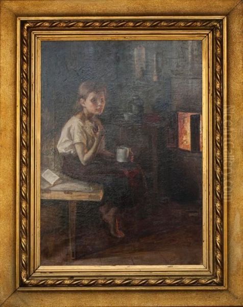 A Girl By The Oven Oil Painting by Elin Danielson-Gambogi