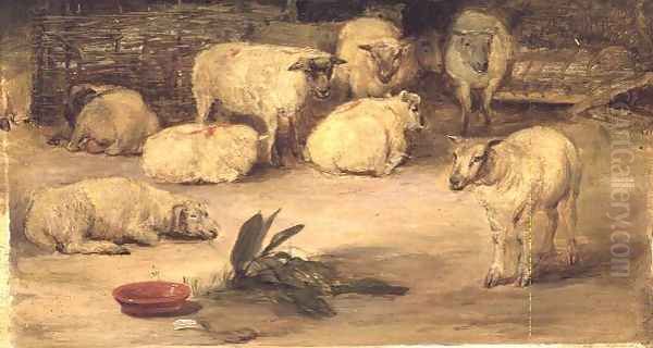 Ten Sheep in a pen Oil Painting by Sir David Wilkie