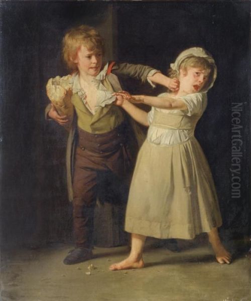 Deux Enfants Se Disputant Un Morceau De Pain Oil Painting by Henri Pierre Danloux