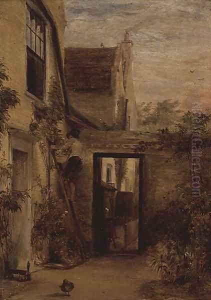 A Walled Garden at the Back of a House Oil Painting by Sir David Wilkie