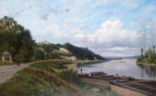 Bord De Seine Au Coudray Oil Painting by Louis Emile Dardoize