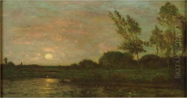 Coucher De Soleil Sur La Riviere Oil Painting by Charles-Francois Daubigny