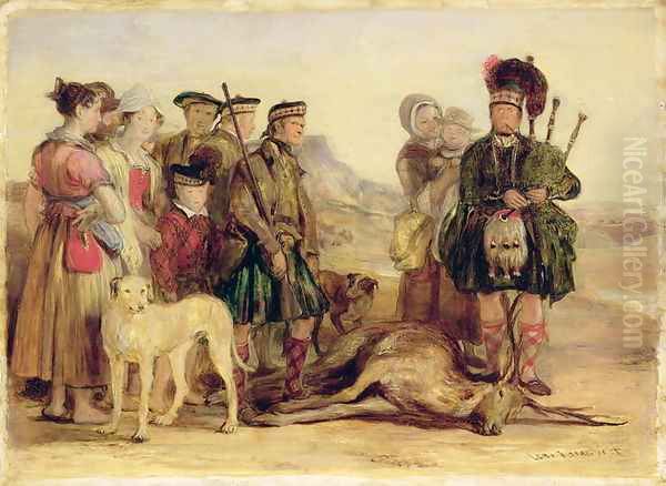 The Death of the Red Deer, with McIntyre and McGregor, Stalker and Piper to the Duke of Atholl, 1821 Oil Painting by Sir David Wilkie