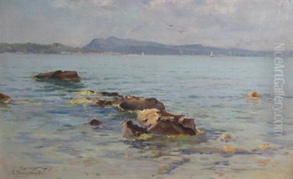 Sunny Coastal View Oil Painting by Eugene Baptiste E. Dauphin