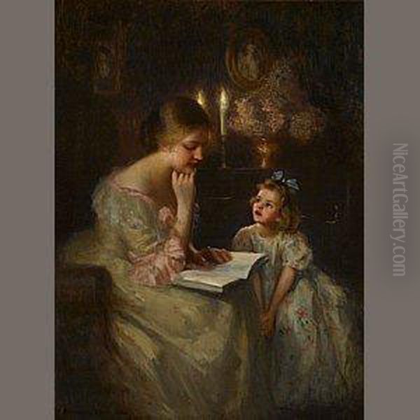 A Story Read By Candlelight Oil Painting by Francis Day