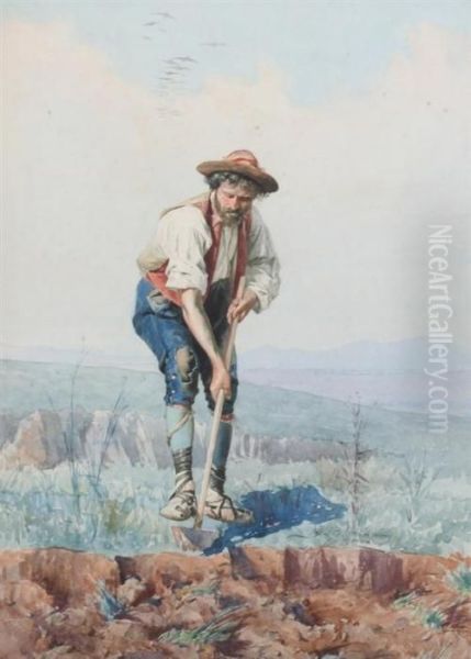 Man Digging Oil Painting by Domenico De Angelis