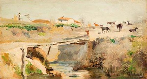 Paisaje Con Rebano Oil Painting by Aureliano De Beruete