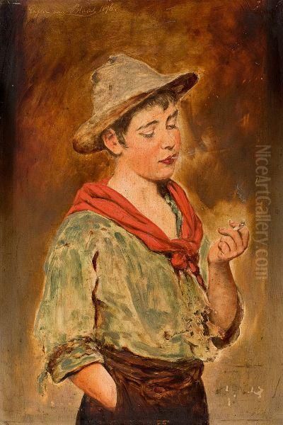 Boy With Hat Oil Painting by Eugene de Blaas