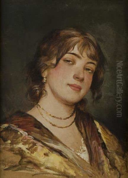 Ritratto Di Giovane Donna Con Collana E Orecchini Oil Painting by Eugene de Blaas