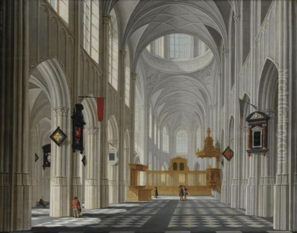 The Interior Of A Gothic Church Oil Painting by Daniel de Blieck