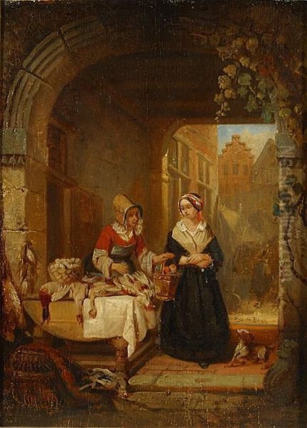 Marktkraam Oil Painting by Eugene Francois De Block