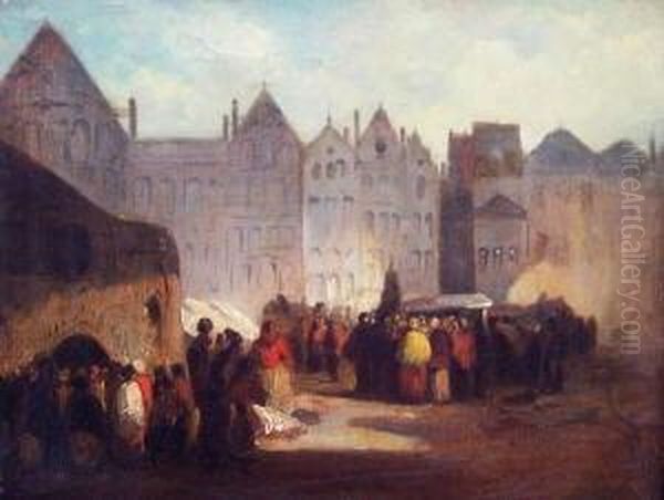 Marktszene In Einer Niederlandischen Stadt Oil Painting by Eugene Francois De Block