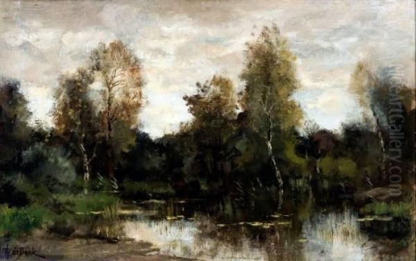 Bomen Aan Het Water In Frans Landschap Oil Painting by Theophile Emile Achille De Bock