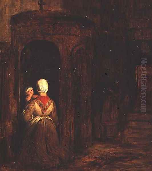 Woman with a Baby Kneeling at a Confessional Oil Painting by Sir David Wilkie