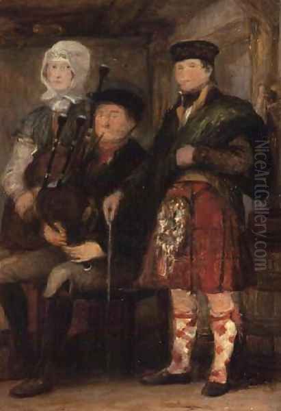 Highland Interior with a Bagpiper Oil Painting by Sir David Wilkie