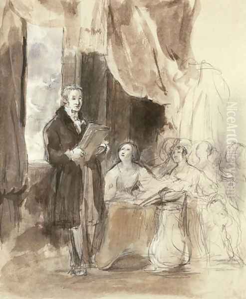 Sir Robert Peel Reading to Queen Victoria Oil Painting by Sir David Wilkie