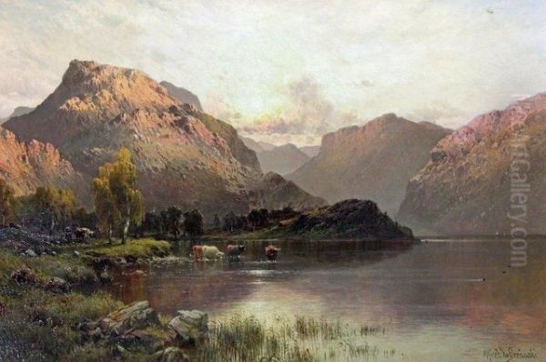 Sunrise Loch Na-gar Oil Painting by Alfred de Breanski