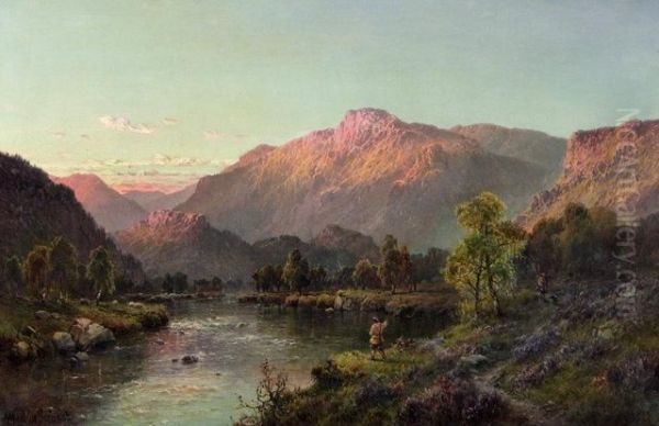 Sunset On A Trout Stream Near Callander Oil Painting by Alfred de Breanski