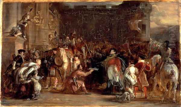 The Entrance of George IV (1762-1830) at Holyroodhouse, 1828 Oil Painting by Sir David Wilkie