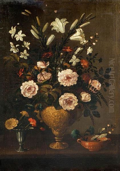 Flores En Jarron De Bronce Oil Painting by Pedro de Camprobin