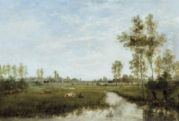 Paysage D'ete Avec Jeune Vacher Oil Painting by Cesar De Cock