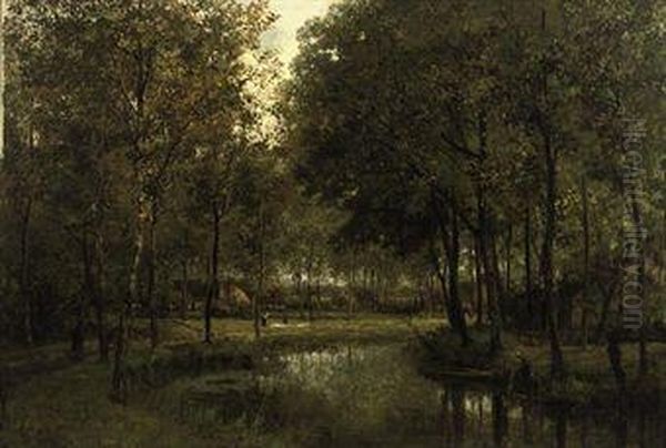 Langs De Rivier: Along A River Oil Painting by Cesar De Cock