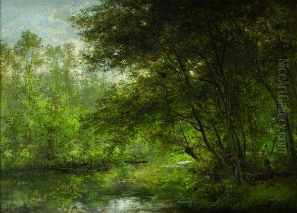 Bord De L'epte (eure) Oil Painting by Cesar De Cock