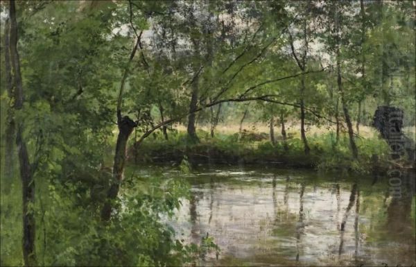 River Epte In Gasny, France Oil Painting by Cesar De Cock