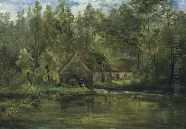 Watermolen Oil Painting by Cesar De Cock