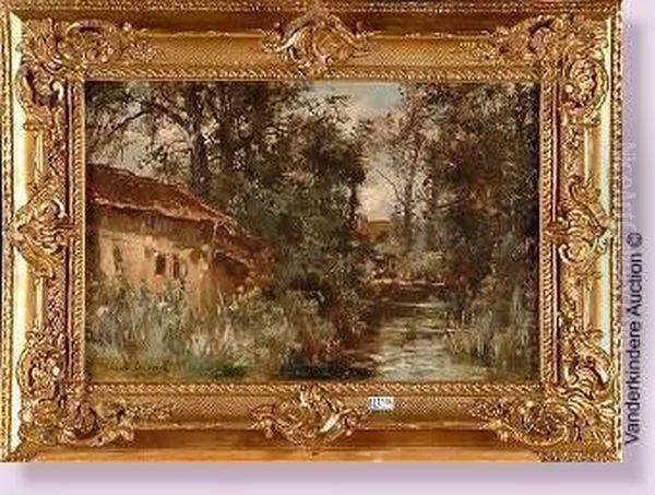 Paysage Au Ruisseau Oil Painting by Cesar De Cock