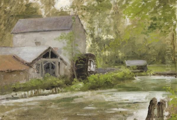 Le Moulin A Eau Oil Painting by Cesar De Cock