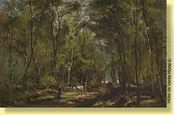 Troupeau Dans Un Chemin Arbore Oil Painting by Cesar De Cock