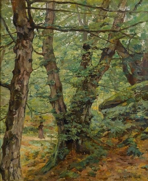 Walking In A Forest Oil Painting by Cesar De Cock