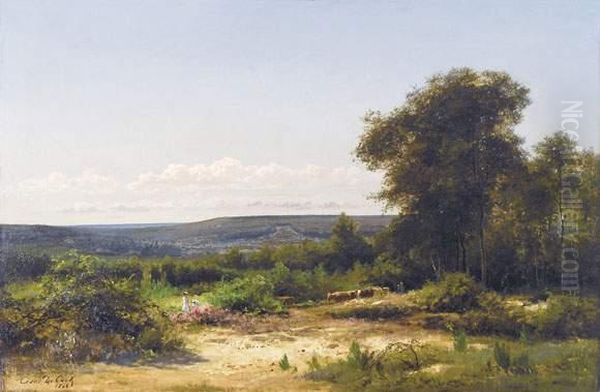 Dans La Bruyere A Sevres (1868) Oil Painting by Cesar De Cock