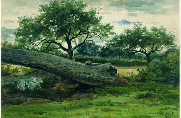 Tronc D'arbre Dans Un Paysage Oil Painting by Cesar De Cock