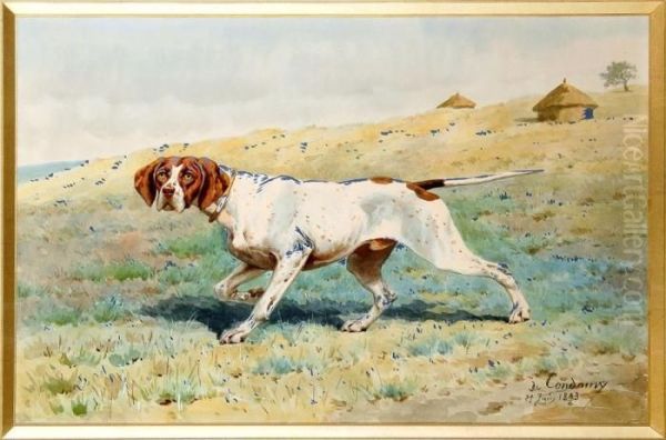 Pointer A L'arret Oil Painting by Charles Fernand de Condamy