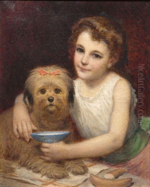 Fillette Au Chien Oil Painting by Pierre-Louis-Joseph de Coninck